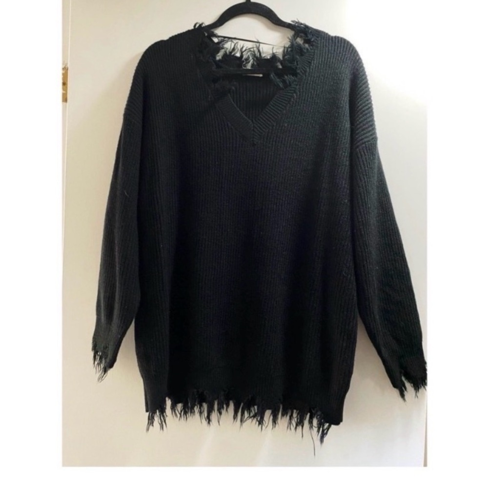 Boutique Black Distressed Sweater Top - Picture 7 of 9